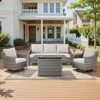 Belord 5-Piece Wicker Patio Set with 41" Fire Pit Table, All Weather Patio Set High-Back Swivel Chairs Set of 2, Patio Couch, Ottoman and Side Table - 3 of 4