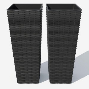 24" & 32" Decorative Planter Pots with 4 Drainage Holes, Large Tall Planter for Patio, Backyard, Home Garden, Black - 1 of 4