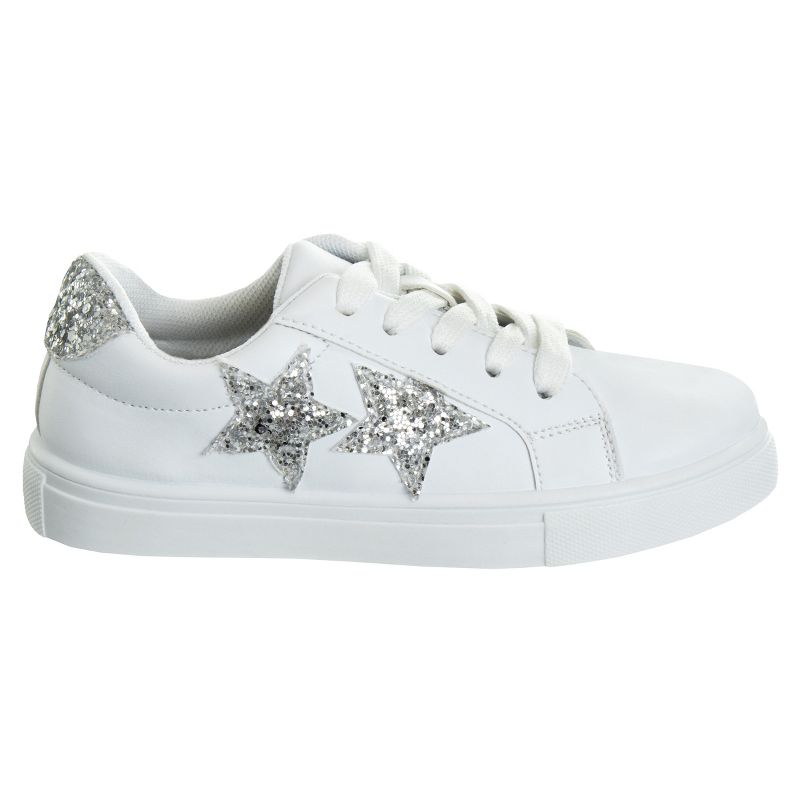 Kensie Girls White Casual Sneakers with Lace Up Closure and Glittery Accents  (Little Kid/Big Kid), 2 of 9