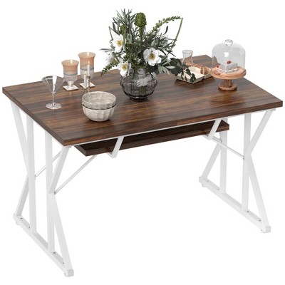 HOMCOM 63"-47" Expandable Dining Table for 4-6 People, Farmhouse Extendable Dining Room Table with Trestle Base, Kitchen Table