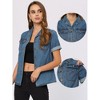 Allegra K Women's Collared Short Sleeves Flap Pocket Button Denim Shirt - 2 of 4