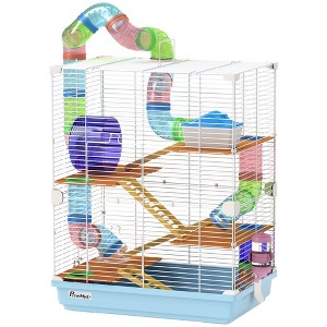 5 Tiers Hamster Cage Portable Animal Travel Carrier w/ Exercise Wheels Tube - 1 of 4