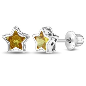 Girls' CZ Bezel Star Screw Back Sterling Silver Earrings - In Season Jewelry - 1 of 4