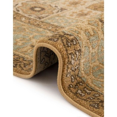 Ivory and Light Brown Synthetic Stain-Resistant Runner Rug