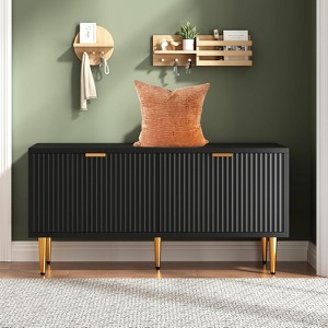 Shoe Storage Bench, 42" Wooden Storage Chest, 300 lb Capacity, Entryway Storage Ottoman Bench with Doors for Bedroom, Living Room - 1 of 4