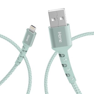 iHome 6ft Lightning to USB-A Cable, Durable Nylon Braid, Durastrain Reinforced Neck, Mint - 1 of 4