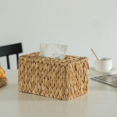 Tall Natural Water Hyacinth Wicker Tissue Box Cover