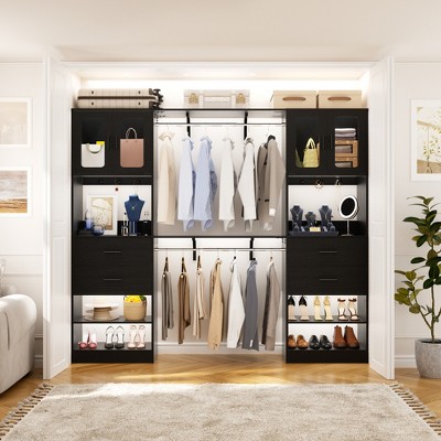 Aheaplus Set of Two 80"-120"W Closet System with Door and Wooden Drawers