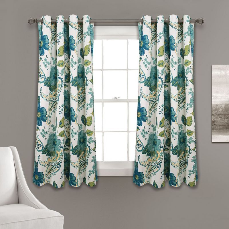 Home Boutique Floral Paisley Light Filtering Window Curtain Panels Blue 52x63 Set, 1 of 2