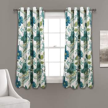 Home Boutique Floral Paisley Light Filtering Window Curtain Panels Blue 52x63 Set