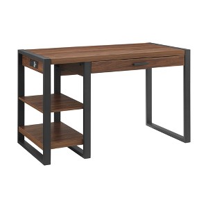 Saracina Home 48" Industrial Farmhouse Tech Desk with USB Dark Walnut: MDF Metal Frame, All Ages - 1 of 4