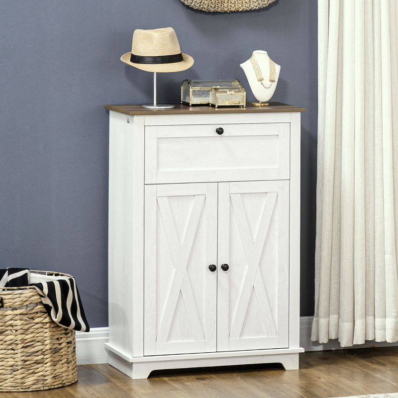 HOMCOM Farmhouse Storage Cabinet, Sideboard with Double Doors, Drawer, and Adjustable Shelf for Kitchen, Bedroom, Living Room, White, 3 of 7