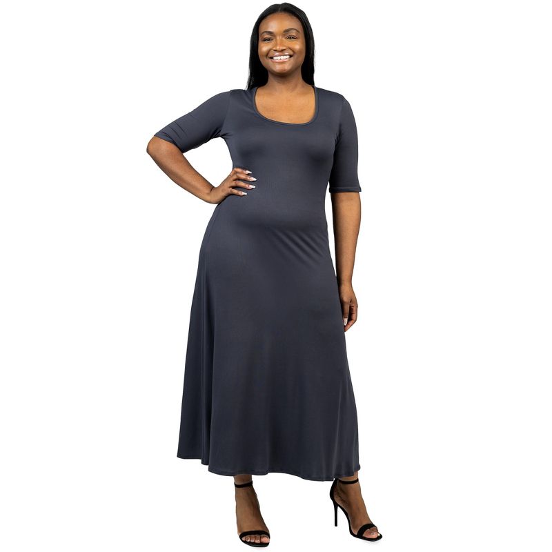 24seven Comfort Apparel Elbow Length Sleeve Plus Size Maxi Dress, 1 of 5