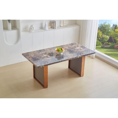 NicBex 70.8 Inch Rectangle Dining Table with Faux Marble Tabletop and Stainless Steel Legs for 6 to 8,Living Meeting Room