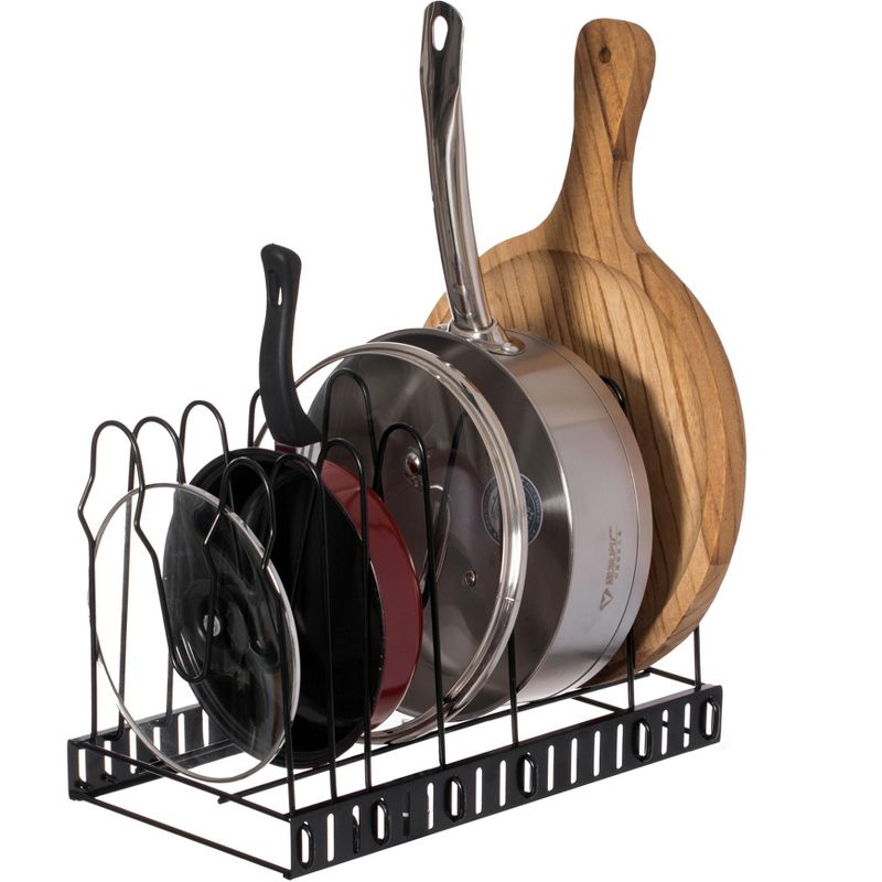 Basicwise Black Iron Pan Organizer 8 Adjustable Tiers, Kitchen Pans and Pot Organizer, 4 of 8