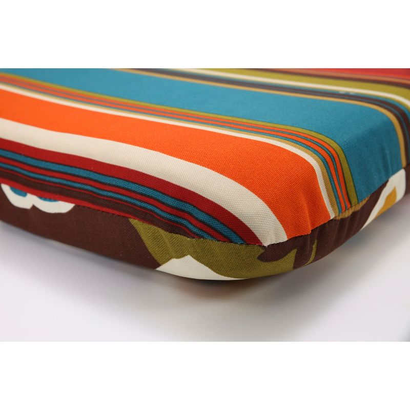 Outdoor Reversible Rounded Chair Cushion - Brown/Turquoise Floral/Stripe - Pillow Perfect, 5 of 12