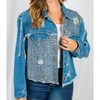 Women's Leopard Frayed Denim Jacket - White Birch - 3 of 4