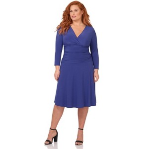 Rekucci Curvy Fit Plus Size Women's 3/4 Sleeve Tummy Control Dress – Flattering Surplice Neckline & Ruched Waist - 1 of 4