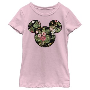 Girl's Disney Mickey Mouse Floral Silhouette T-Shirt - 1 of 4