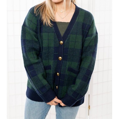 Women's Winter Days Plaid Button Down Cardigan - 2.7 AUGUST APPAREL