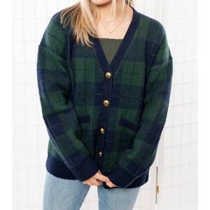 Women's Winter Days Plaid Button Down Cardigan - 2.7 AUGUST APPAREL - 1 of 4