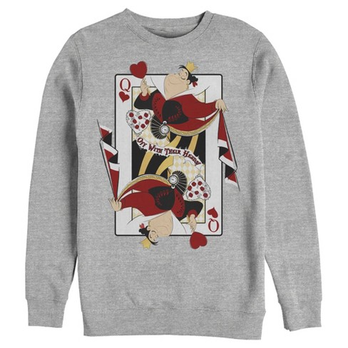 Men s Alice in Wonderland Queen of Hearts Playing Card Sweatshirt Athletic Heather X Large