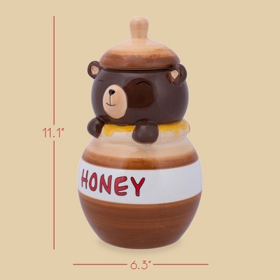 100 North Ceramic 11 inch Everyday Cookie & Candy Jar with Airtight Lid: Kitchen Canisters, Pet Treat Containers, Smiling Brown Bear in Honey Jar — фото 2