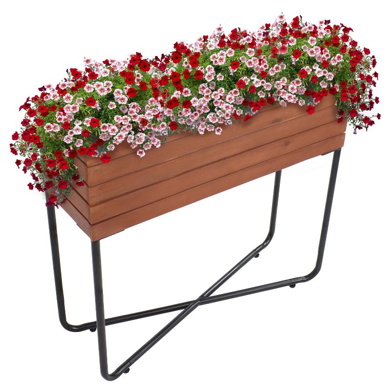 Sunnydaze Acacia Wood Slatted Planter Box with Oil-Stained Finish - 23.5" H, 4 of 7