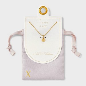 14K Gold Plated Round Initial Pendant Necklace - A New Day™ - 1 of 4