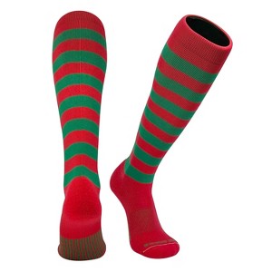 MK Socks Baseball Softball Candy Cane Stripes Christmas Knee high Socks - Red Green - 1 of 2