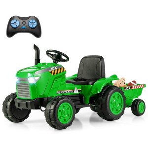 Costway 2-in-1 Electric Toy Car 12V Kids Ride On Tractor w/Trailer Remote Control Lights Grayish Gree/Red/Pink/Green - 1 of 4