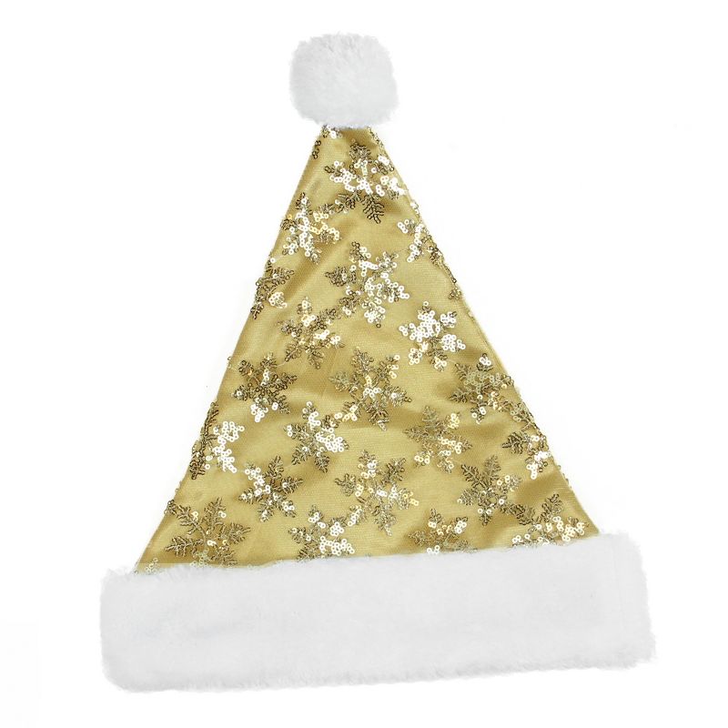 Northlight 21" Gold and White Sequin Snowflake Christmas Santa Hat Costume Accessory - Medium, 1 of 5
