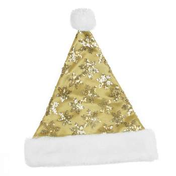Northlight 21" Gold and White Sequin Snowflake Christmas Santa Hat Costume Accessory - Medium