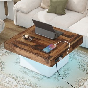 KTMBDW Coffee Table with LED Lights and 2 USB Ports, Farmhouse Coffee Table with Charging Station and Outlets for Living Room, 31.4'' x 31.4'' - 1 of 4