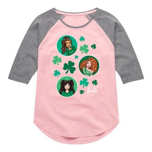 Girls' - Barbie - St Paddys Collage Shirt Tail Raglan Graphic T-shirt - 1 of 4