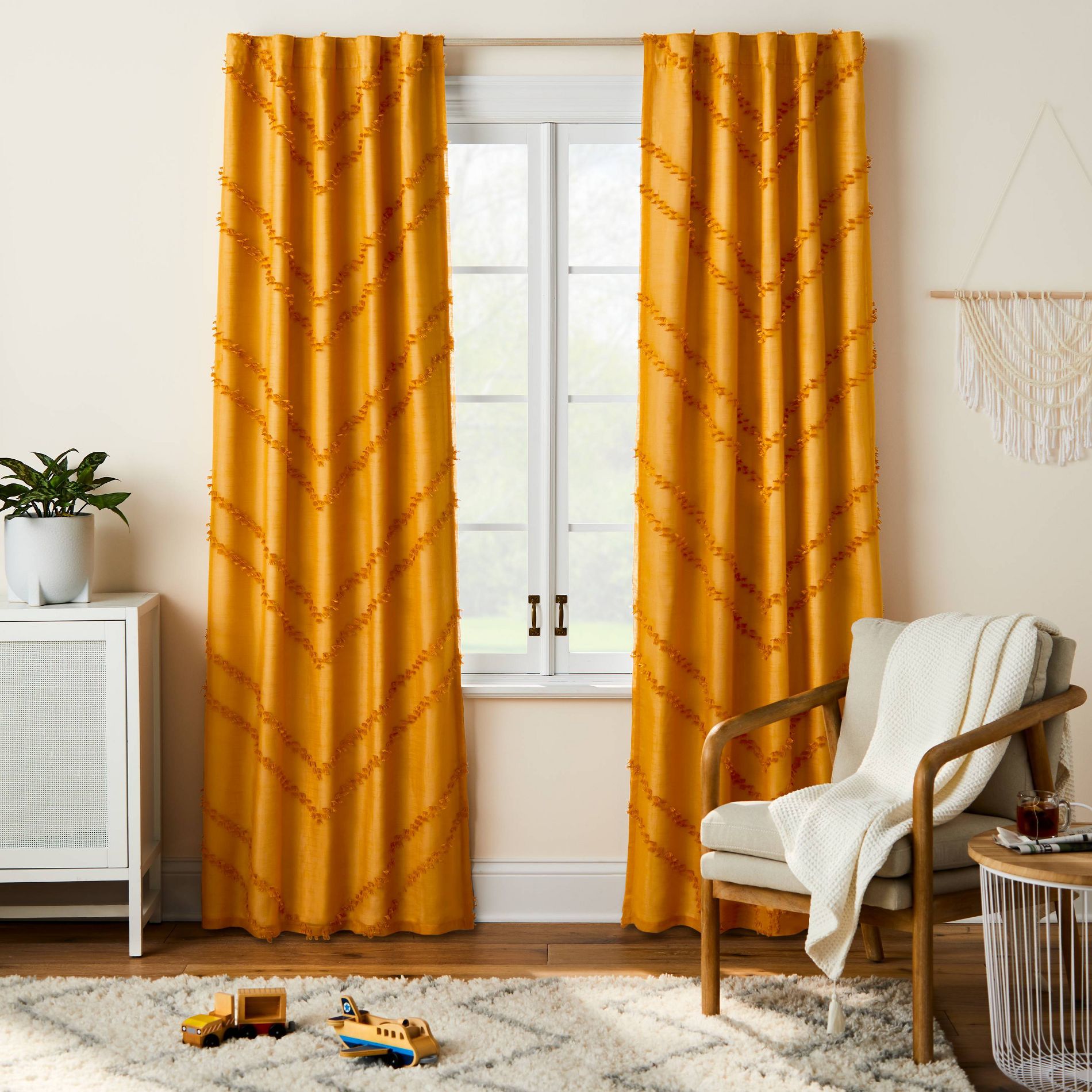 42"W x 84"L Chevron Clip Dotted Sheer Overlay Kids' Blackout Window Curtain Panel Yellow - Pillowfort™