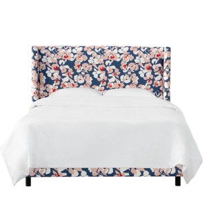 California King Wingback Bed In Color Block Floral Navy/Blush - Cloth & Co., Blue