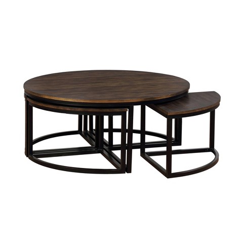 42" Arcadia Acacia Wood Round Coffee Table With Nesting Tables Dark Brown - Alaterre Furniture : Target