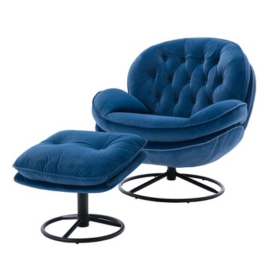 CAVINAS Velvet Upholstery Accent Chair with Ottoman&Tuft Back,Comfy Lazy Chair,Modern Lounge Chair for Living Room&Bedroom,Chic Leisure Chair