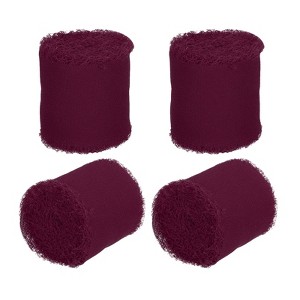 Unique Bargains DIY Crafts Party Gift Wrapping Fringe Chiffon Silk Ribbon 4 Rolls - 1 of 4