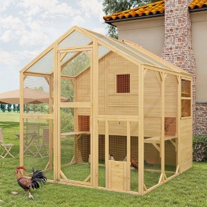 Famapy Large Wooden Chicken Coop Chicken House with Spacious Run - Multi - Level Outdoor Hen House - 1 of 4