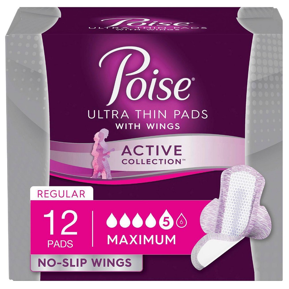 UPC 036000494754 product image for Poise Active Maximum Absorbency Incontinence Pads with Wings - 12ct | upcitemdb.com