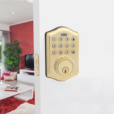 Honeywell Polished Brass Electronic Deadbolt with Keypad