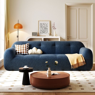 3-Seater Sofa Upholstered Sofa with Tufted Style, Full Sponge Compression Design&No Assembly Required, Chenille,  Beige/Navy Blue-ModernLuxe