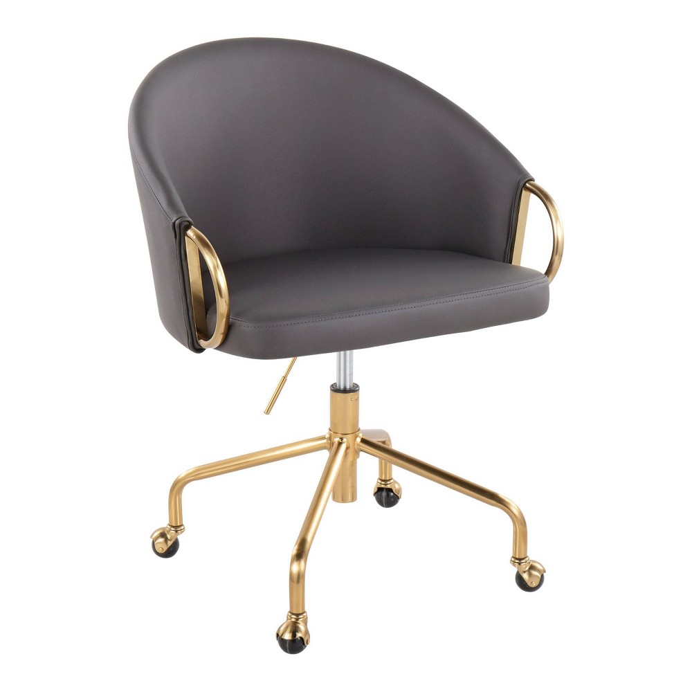 Photos - Computer Chair LumiSource Claire and Glam Task Chair Gold Metal/Gray Faux Leather