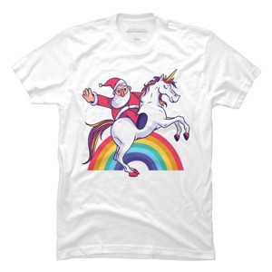 Men's Design By Humans Christmas Cartoon Santa Riding A Unicorn By rasok T-Shirt - 1 of 4