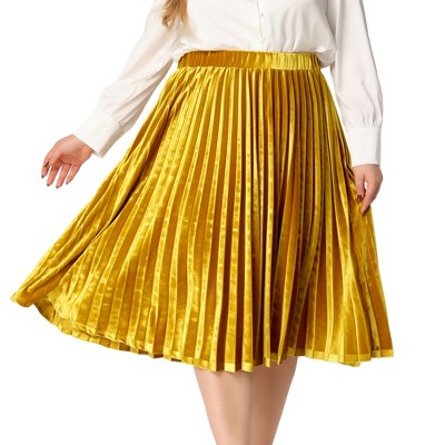 Gold velvet shop pleated midi skirt