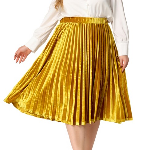 Agnes Women's Plus Size Velvet Pleated Elastic Waist Party Metallic Pleated Swing Midi A Skirts Gold 4x Target