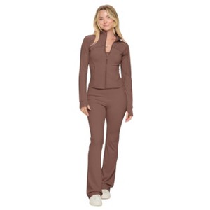 Slickblue Women's Yoga Jacket with Flare Jumpsuit Set, Spaghetti Strap, Thumbholes, 5 Color Options, Size S-XL - 1 of 4