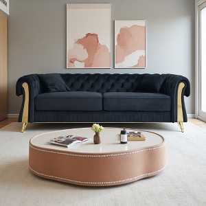 89" Embroidered Velvet Chesterfield Sofa with Gold Trim - 1 of 4